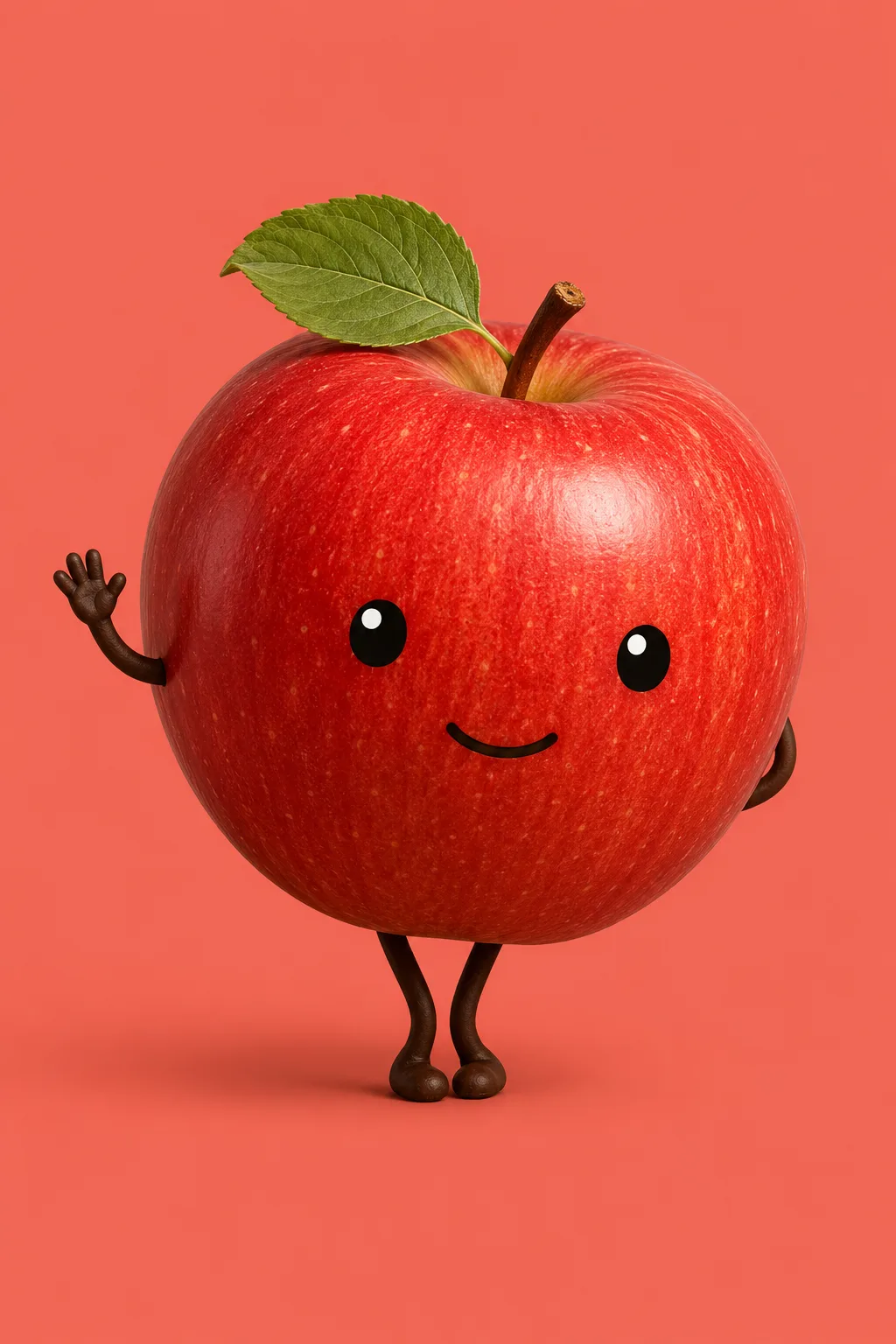 Apple, a photoreal apple with a shy doodle face